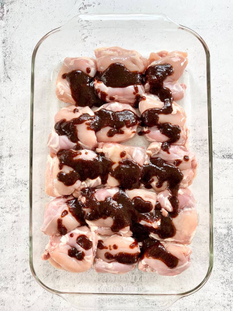 Char siu chicken with marinade.
