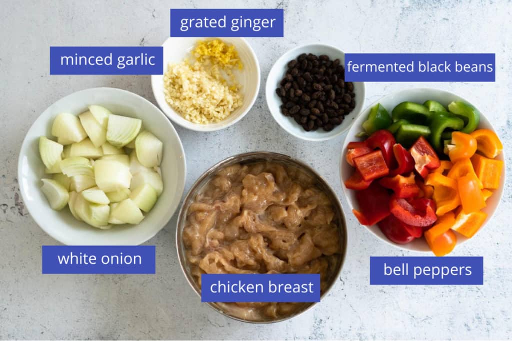 Black bean chicken ingredients.