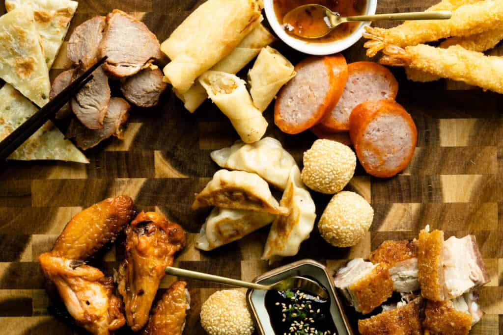 Nestle in the sauces beside the appetizers.
