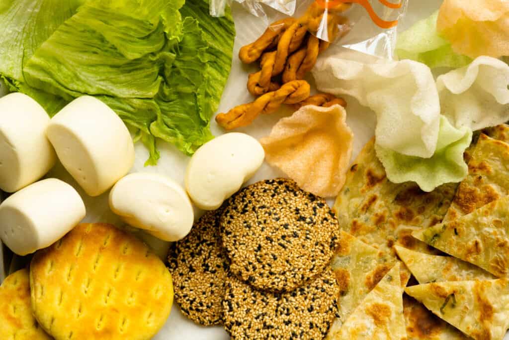 A variety of Asian wrappers perfect for an appetizer platter.