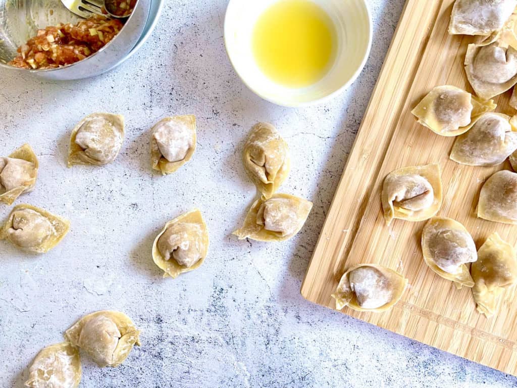 Wonton wrapping work table.