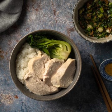 Easy White Cut Chicken Breast with Ginger Scallion Sauce (no poaching)
