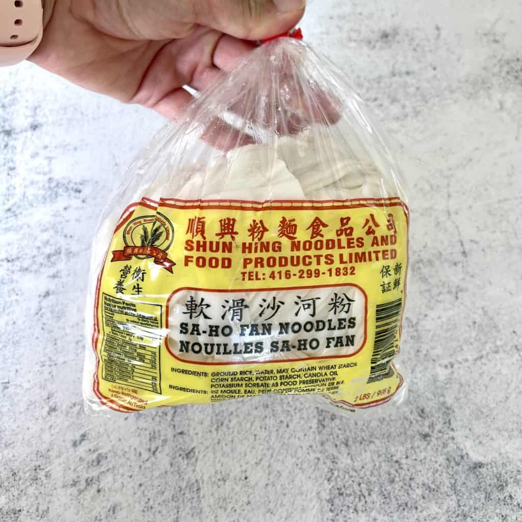 Ho fun noodles in package.
