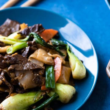Plate of beef chow fun.