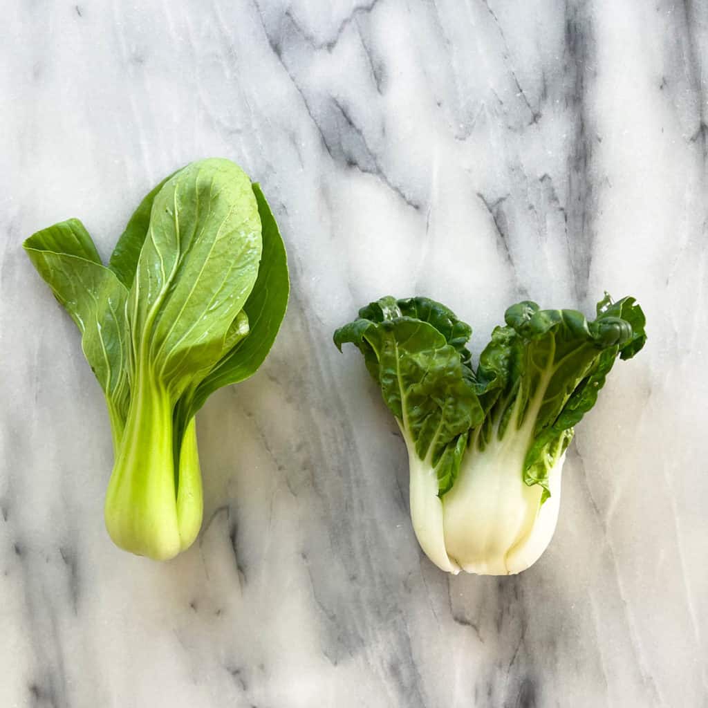 Shanghai bok choy and regular bok choy comparison.