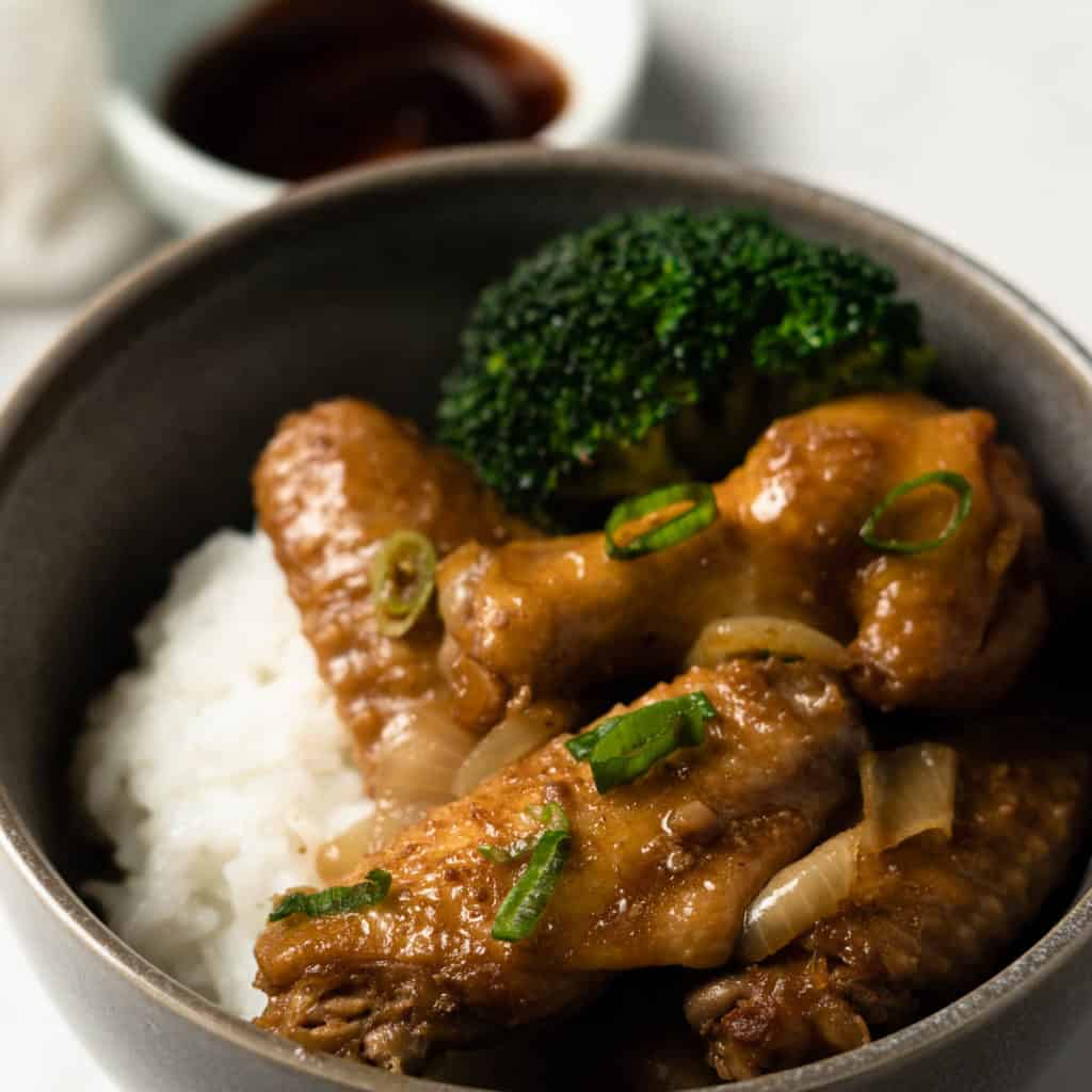 honey garlic soy chicken wings with brocolli over rice