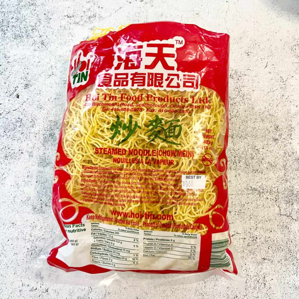 Chow mein in its packaging.