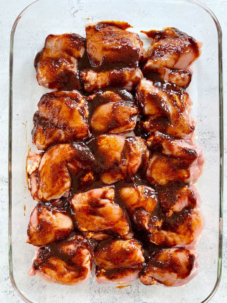 Marinade evenly coated on chicken.