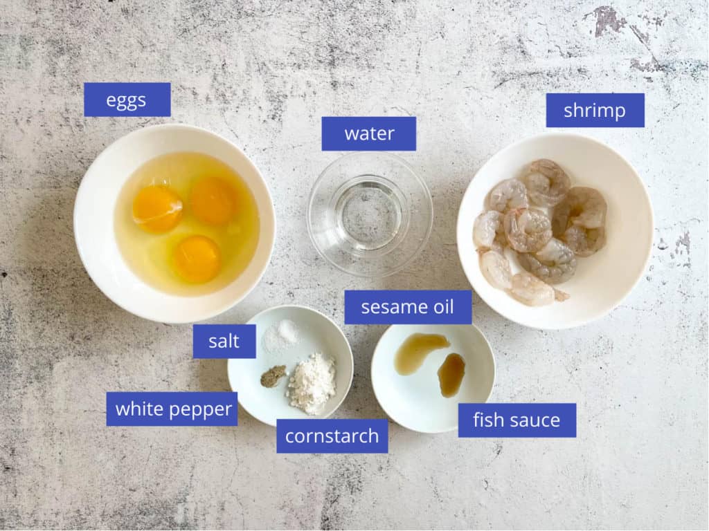 Shrimp omelet ingredients laid out.