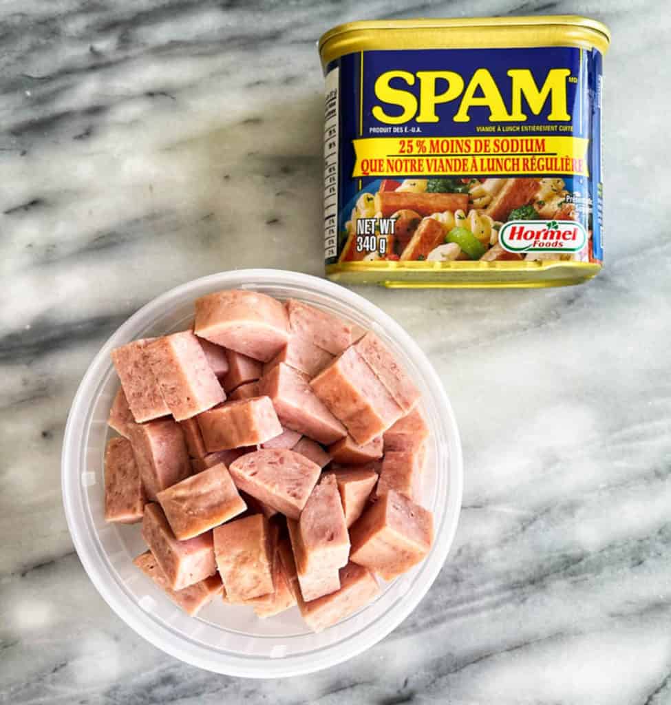 Cubed spam and a can of spam.