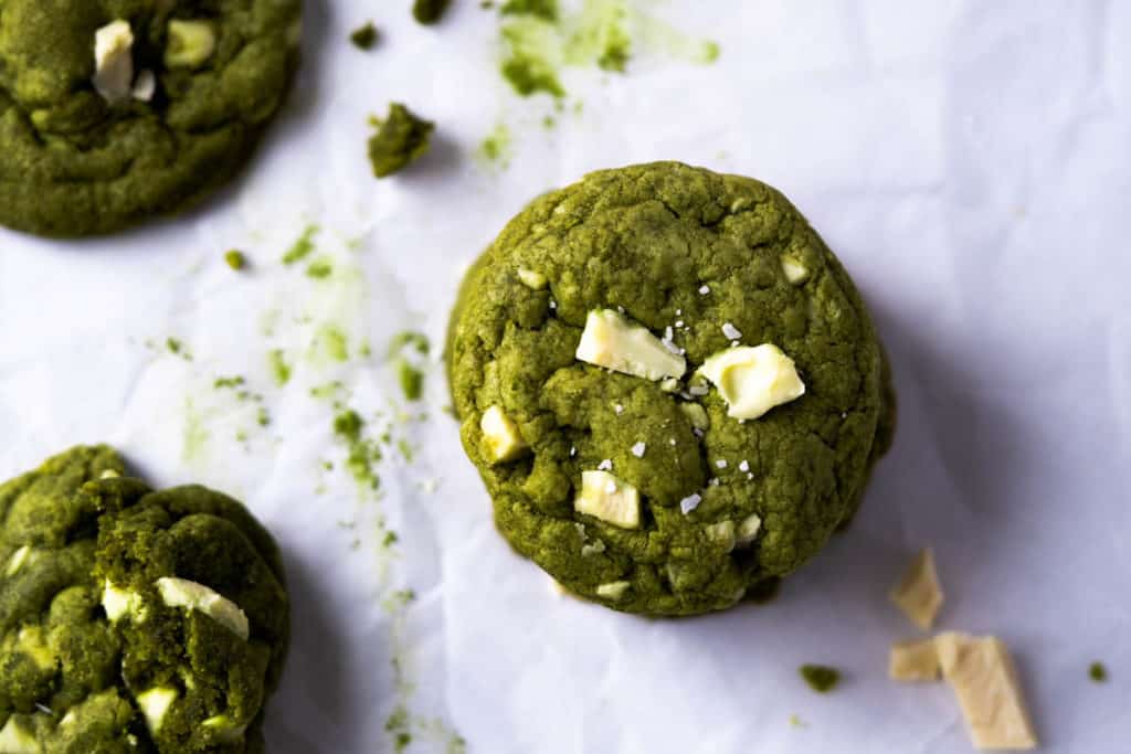 Top view of a matcha cookie.
