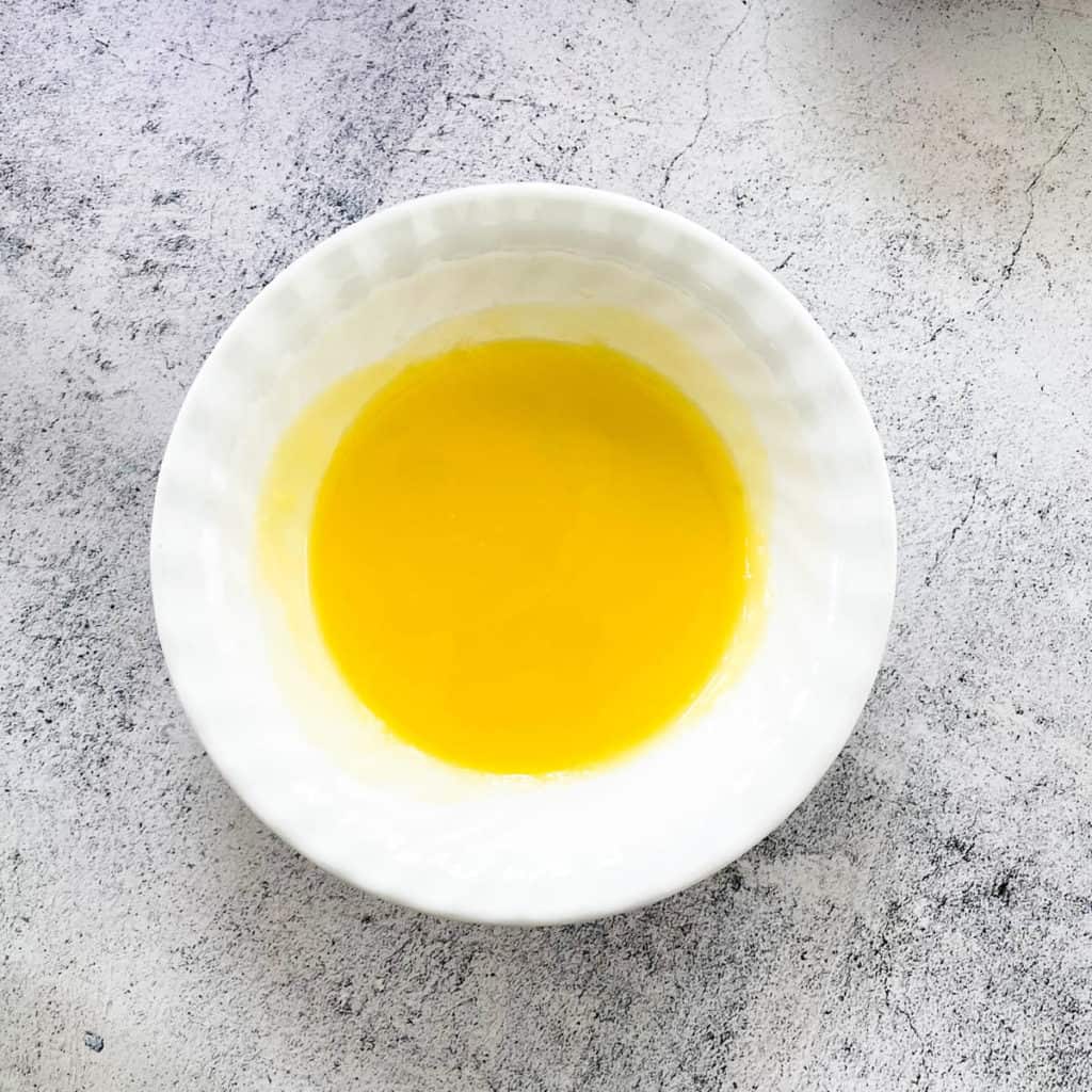 Bowl of melted butter.