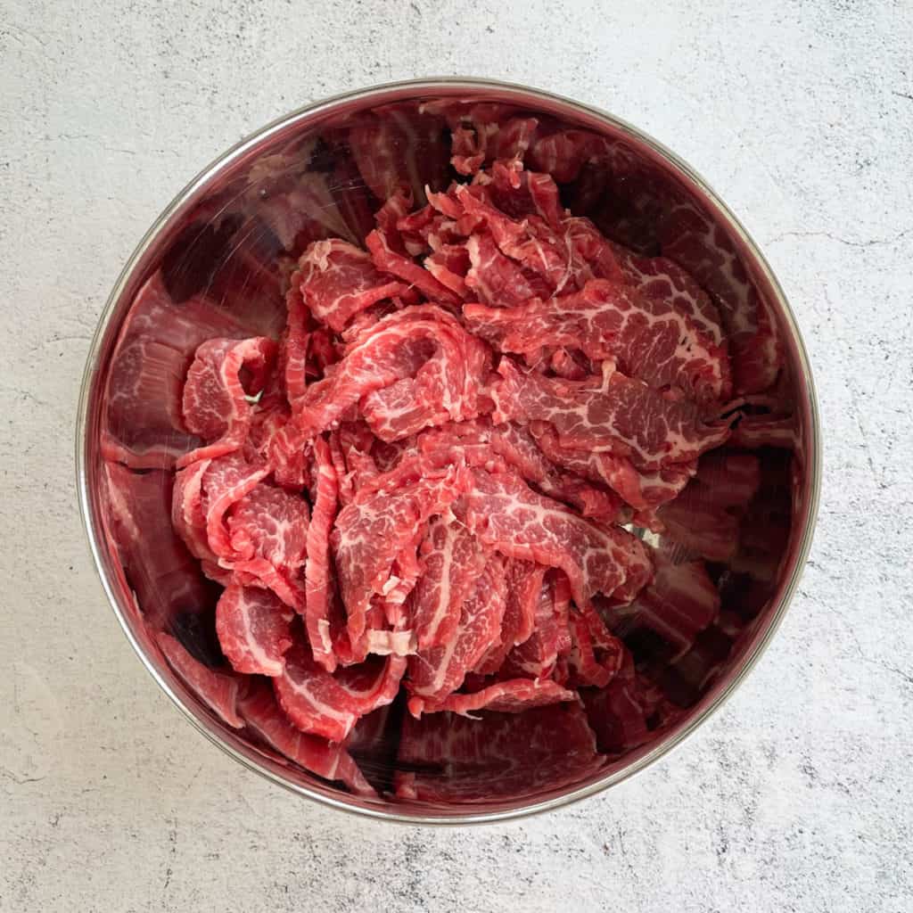 Bowl of beef slices.